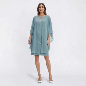 Plus Size Connected Apparel Capelet Overlay Rhinestone Dress